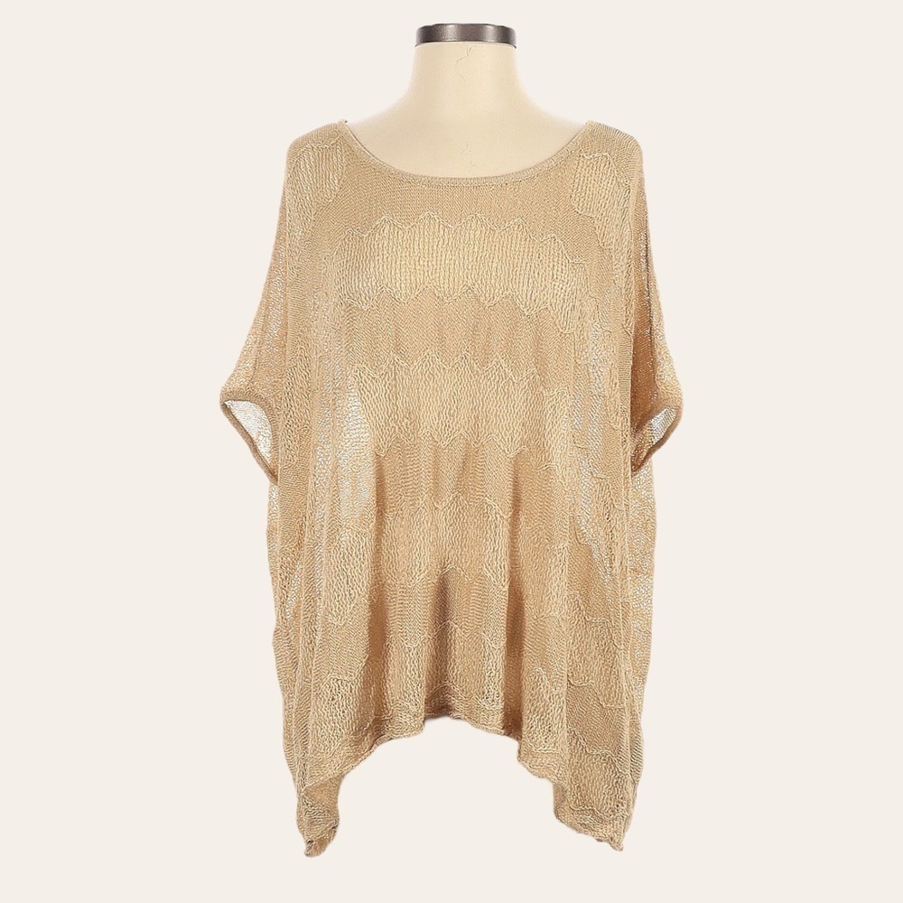 NWT bebe Oversized Open Knit Sweater Tan Boho Wave Stitch Boxy Pullover S
